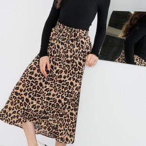 Leopard Print Faux Wrap Skirt